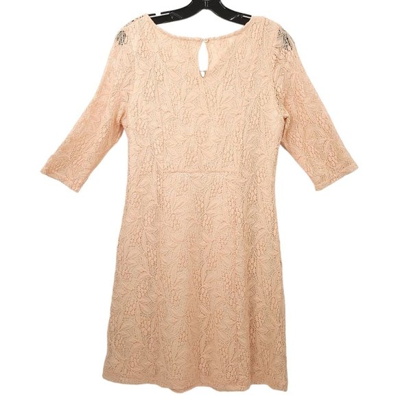 Maeve Anthropologie Pink Lace Floral Dress Size M Round Neck Keyhole Back Lined - Picture 2 of 16